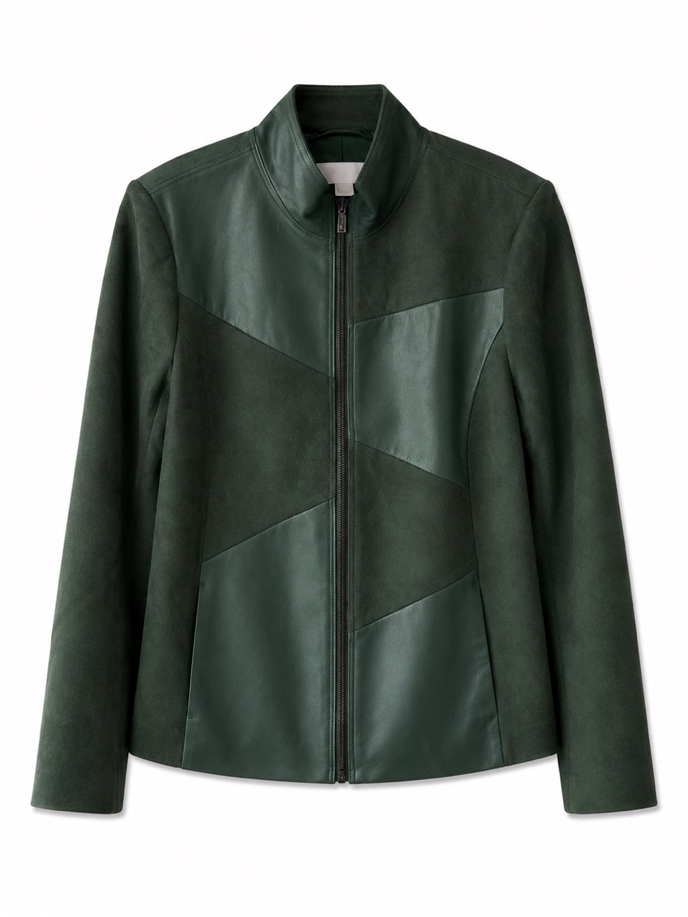 Belle by Kim Gravel Forest Green Leather & Suede Panel Zip Jacket